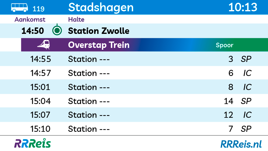 RRReis Businformatiescherm stad-en-streek overstap trein