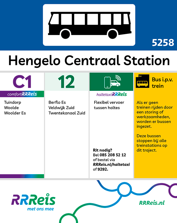 Regulier haltebord met kolommen regulier, HOV, flex vervoer en treinvervangend